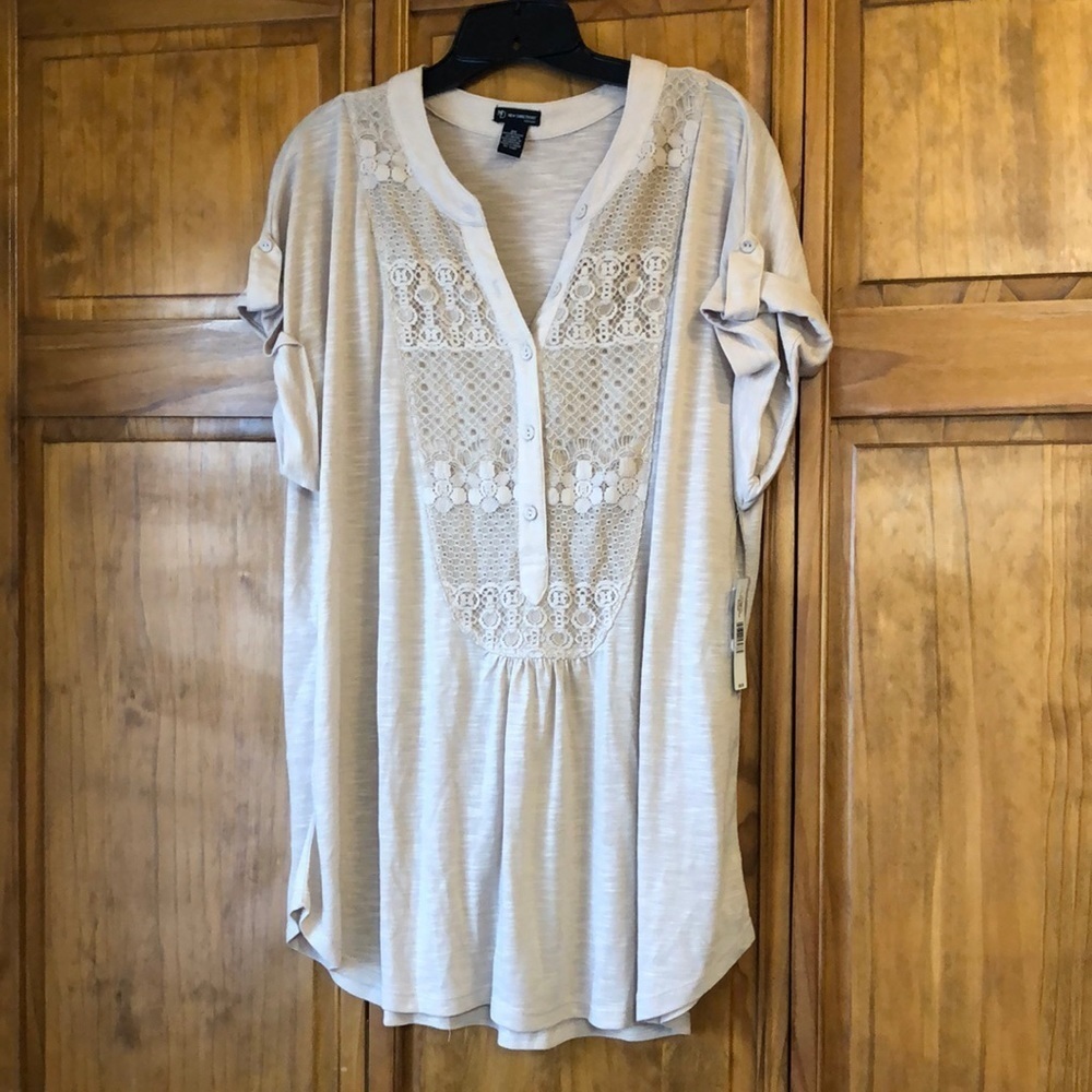 NWT New Directions Tan Crochet Bohemian Blouse 2X